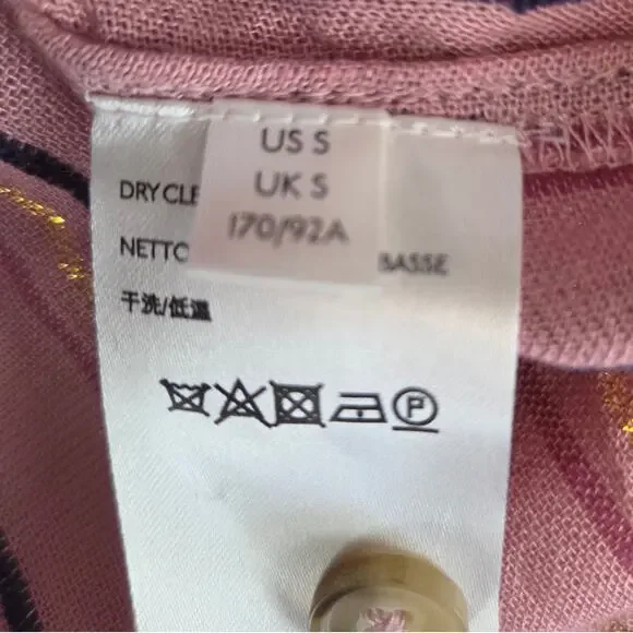 Anthropologie Isadora Button Back Tunic Top S Pink Gold Stripe Popover Shirt NWT - Picture 9 of 13